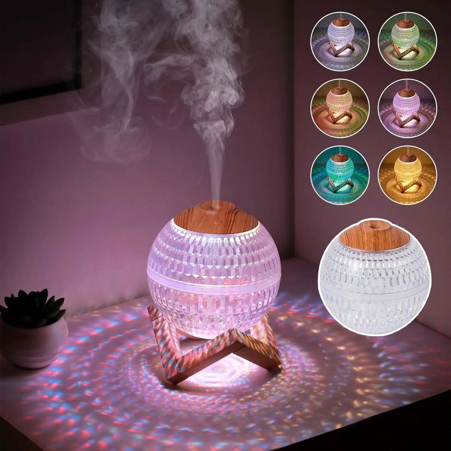 Humidifier for Room Home Cool Mist 600 Sq Ft Water with Night Light Bedroom Humidifiers Small Bohemia Crystal Ball Mood Light